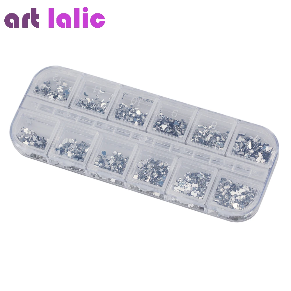 1 Case 12 Mix Crystal Rhinestones Nail Art Tips Glue DIY Glitter Studs Designs Manicure Transparent Mixed Size 3D Stones | Красота и