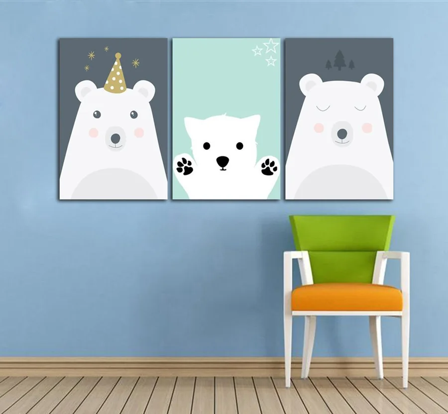 

Nordic Style Cartoon Animal Bears Canvas Painting Unframed Children's Room Decoration Wall Art Poster and Prints Modular Picture