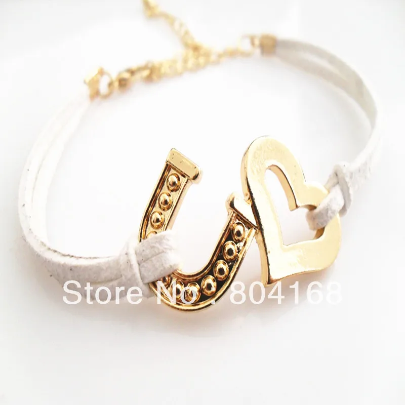Lovely Heart and Horseshoe Bracelet Love Leather 6 Colores Free Shipping | Украшения и аксессуары