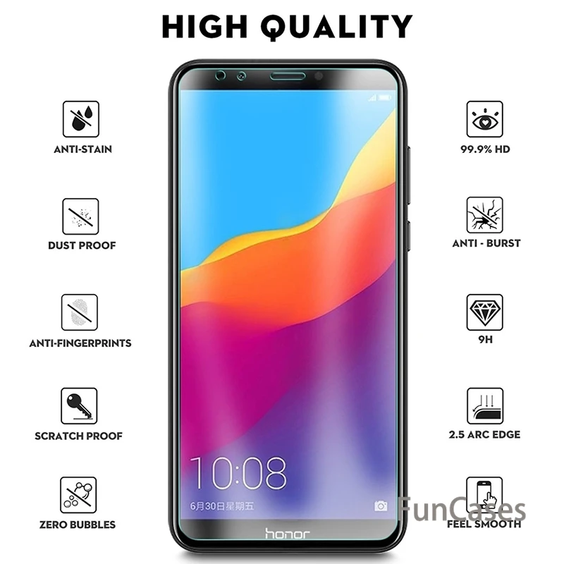 9H HD закаленное стекло для Huawei Y6 Prime 2018 Y9 Y7 Y5 Защитное экрана на Honor 7A 7C Pro пленка