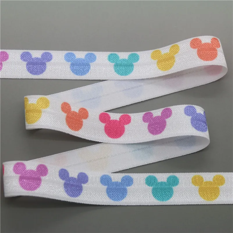 DUWES 5/8 ''50 ярдов lularoe dotdot улыбка Микки Печатный складной Эластичный FOE стрейч-лента hairbow головной убор повязка DIY D968
