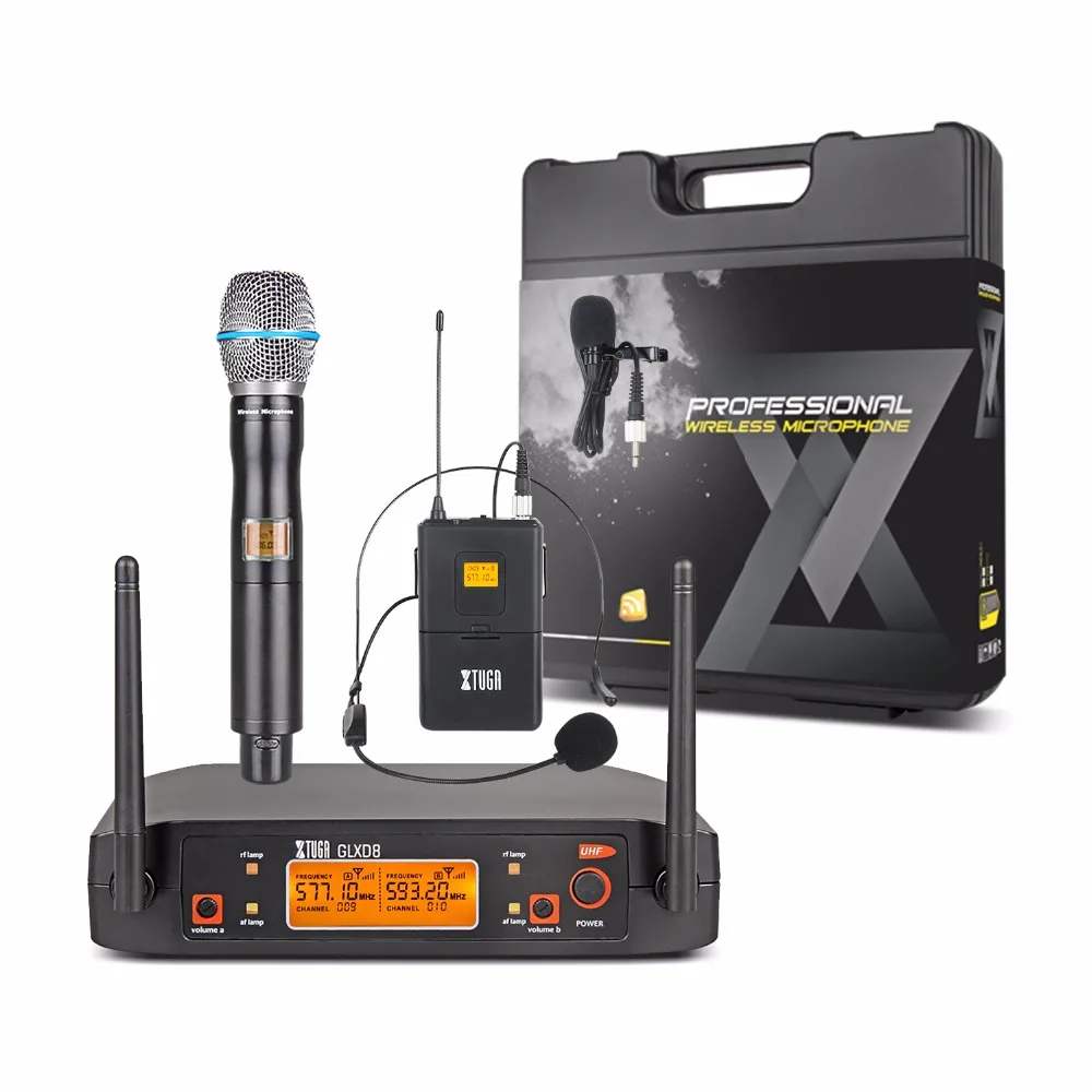 XTUGA портативный UHF микрофон система с чехол для переноски 2 металлические handhled MIC BOX Беспроводные для сцены церкви свадьбы GLXD8