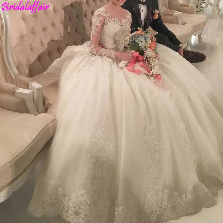 Robe de mariage Vestido de noiva кружевное свадебное платье длинный хвост бальное платье гофрированное белое с длинными рукавами Африканские свадебные платья - Цвет: Same as photo
