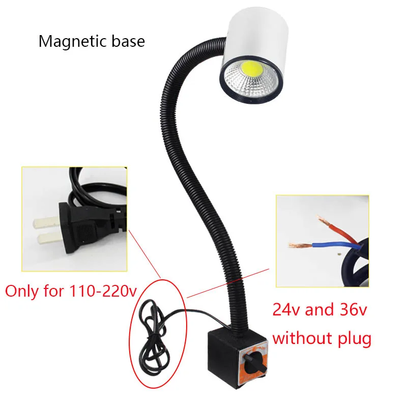 5W Magnetic base Светодиодный светильник для станка с магнитными шланговыми лампами 24 в 36 В 220 В токарный станок с ЧПУ для гаража фрезерный станок Пробивной станок промышленный светильник ing - Цвет: 5W Magnetic base