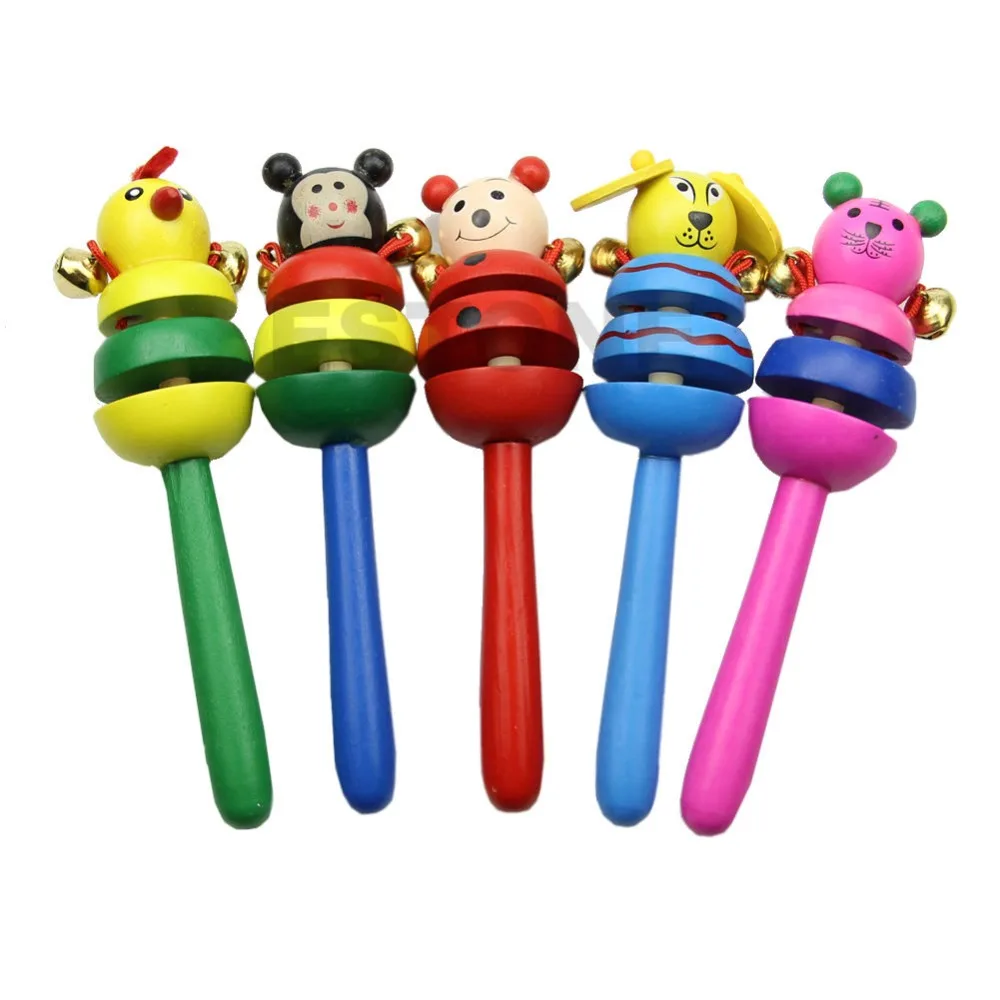 

1 PC Bell Toy Kid Handbell Musical Education Instrument Cartoon Animal Wooden Rattles