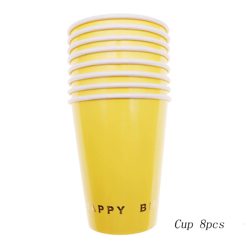 Cup 8pcs Желтые бронзовые вечерние принадлежности Набор одноразовых столовых приборов бумажная чашка тарелка бумага подходит для свадебного декорация с крещением - Цвет: Cup 8pcs