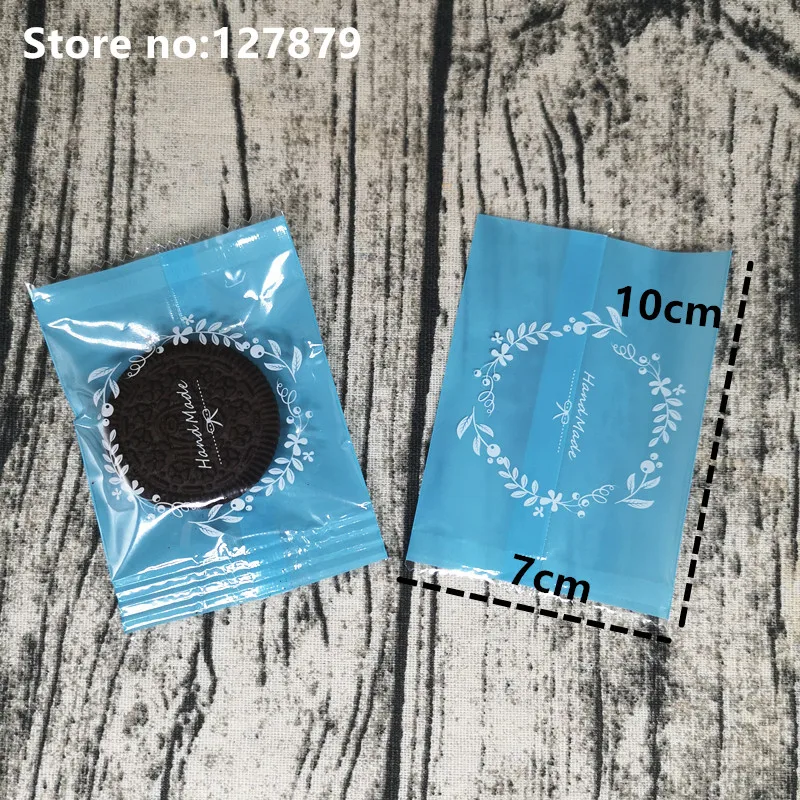 Blue wreath 7x10cm 50 шт несколько дизайн упаковочная сумка пластиковые мешки для пирожных печенья упаковка пластиковые пакеты для печенье конфеты еда матовое плоское уплотнение - Цвет: Blue wreath 7x10cm