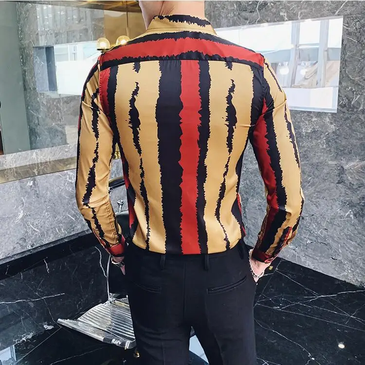 Мужская рубашка в полоску с острыми зубами Camisa Social Masculina приталенная Корейская