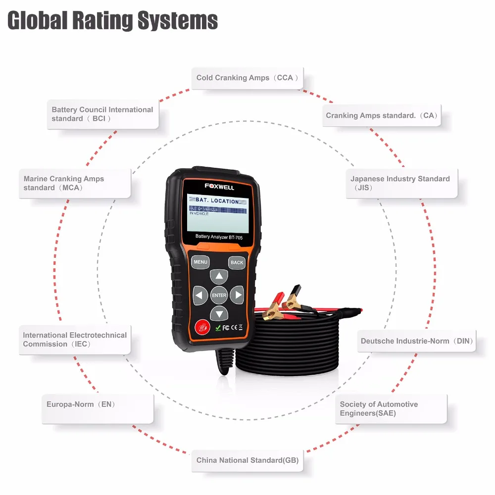 FOXWELL BT705 Авто 12 в 24 В тестер батареи анализатор проверка состояния батареи система запуска зарядки для AGM спиральные гелевые батареи