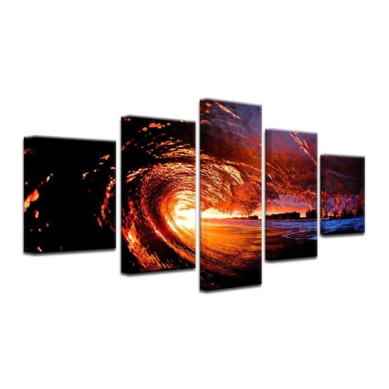 Modern Canvas Wall Art Pictures Frame Home Decor HD Printed 5 Pieces Sunset Sea Waves Poster Beach Sun Seascape Painting | Дом и сад