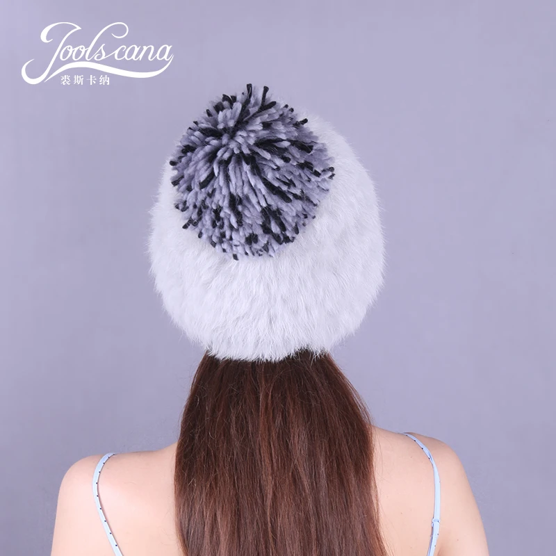 Женская меховая шапка Joolscana с помпоном из натурального кроличьего меха Модная