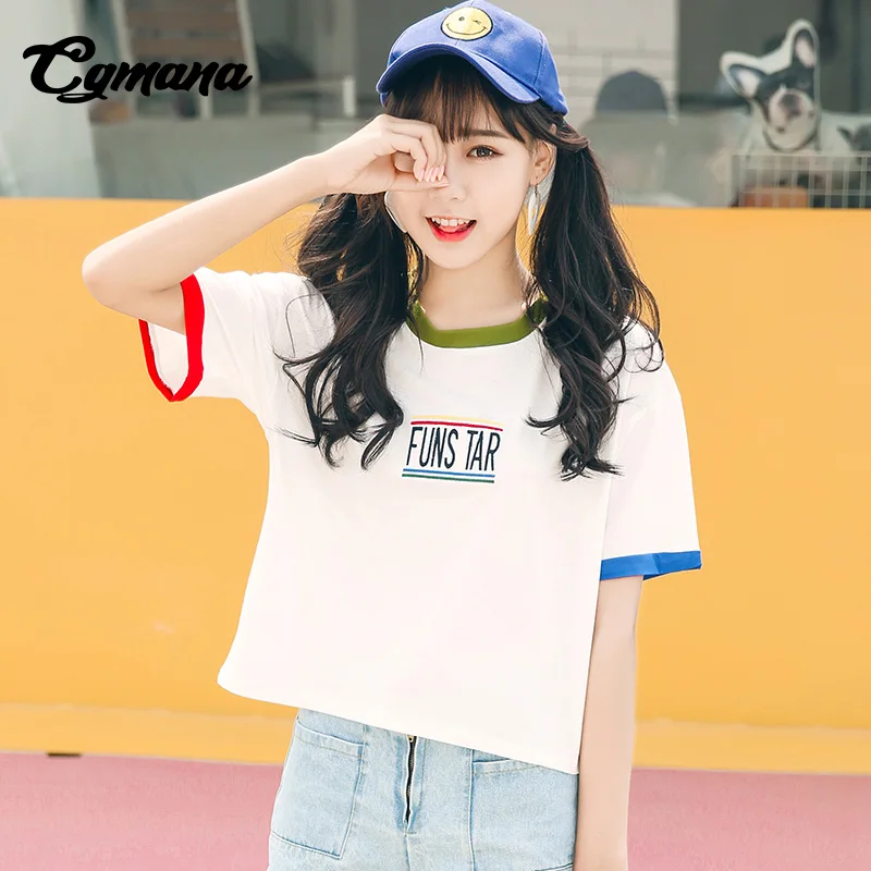 Cgmana футболка Для женщин 2018 Мода ulzzang Лето Письмо Вышивка футболки свободные