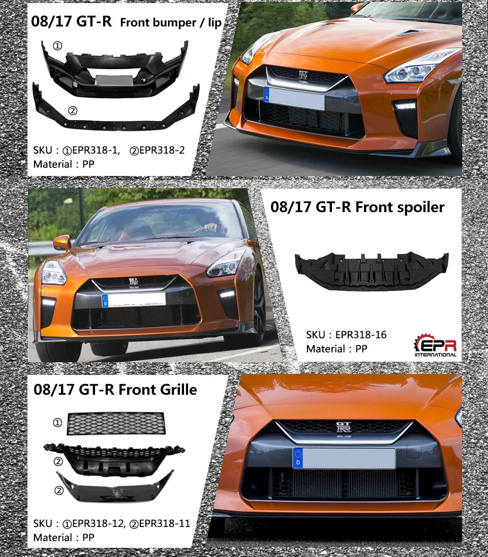 Автомобильные аксессуары для Nissan R35 GTR CBA DBA 08-16 обвес обновление до MY17 PP гоночная часть с фарой и капотом полный комплект кузова
