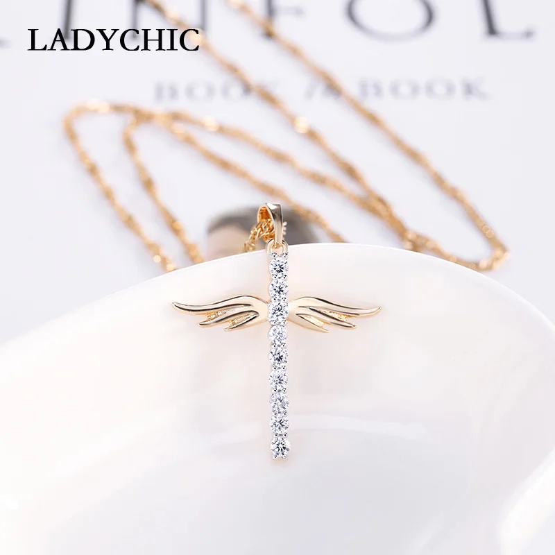 Женское ожерелье с подвеской Крылья Ангела LADYCHIC кулоном в виде креста
