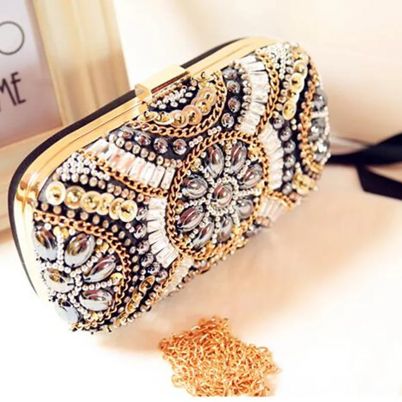 Новые роскошные драгоценный камень бриллиант цветок вечерняя сумка клатч со