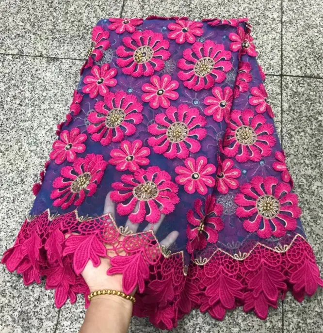 2018 г. модные красные Цвет Африканский швейцарский вуаль кружевной ткани Высокое