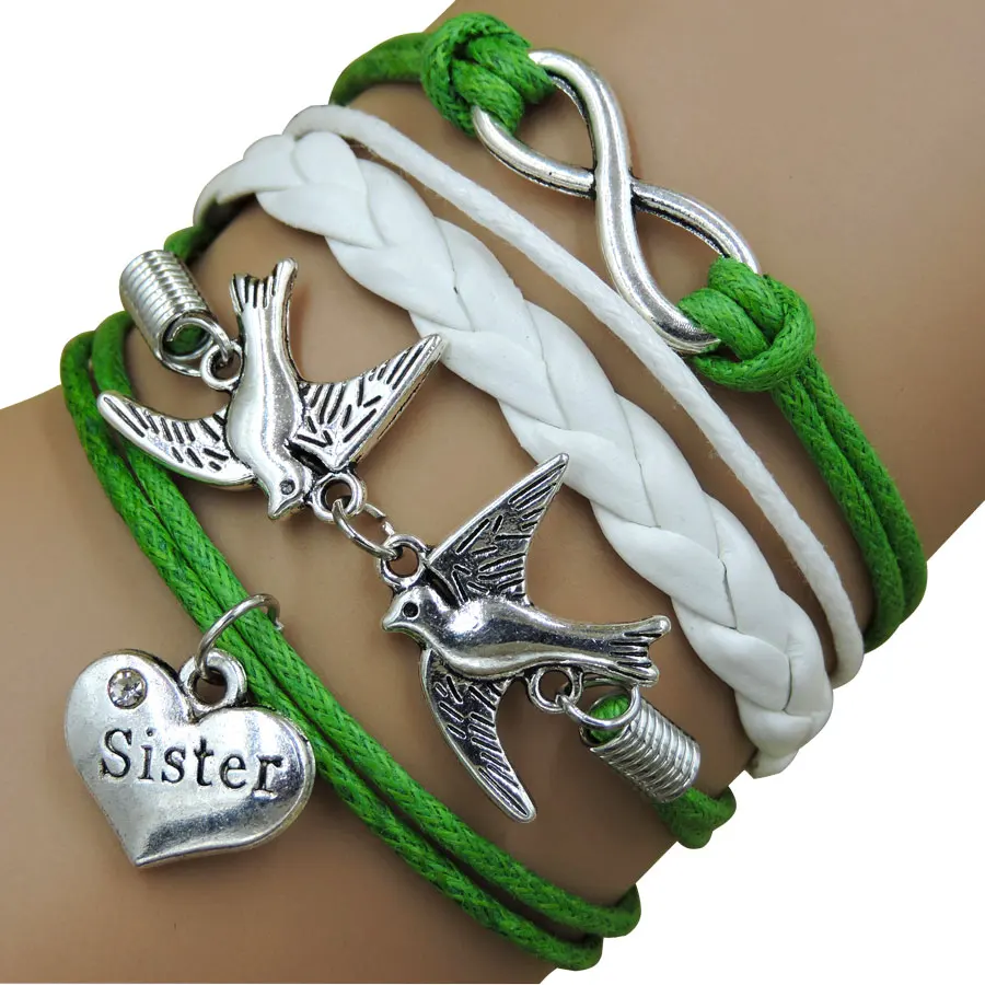 Бесконечность сестра в форме сердца мирные птицы многослойные кожаные браслеты