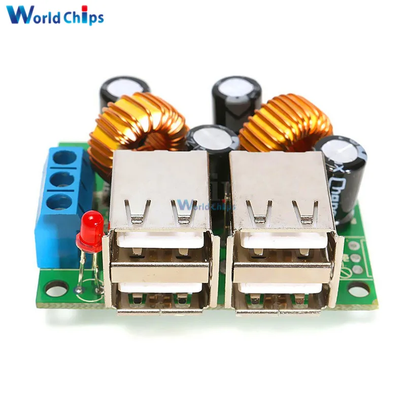 Понижающий модуль платы преобразователя питания с 4 USB портами A5268 DC 12V 24V 40V to 5V 5A