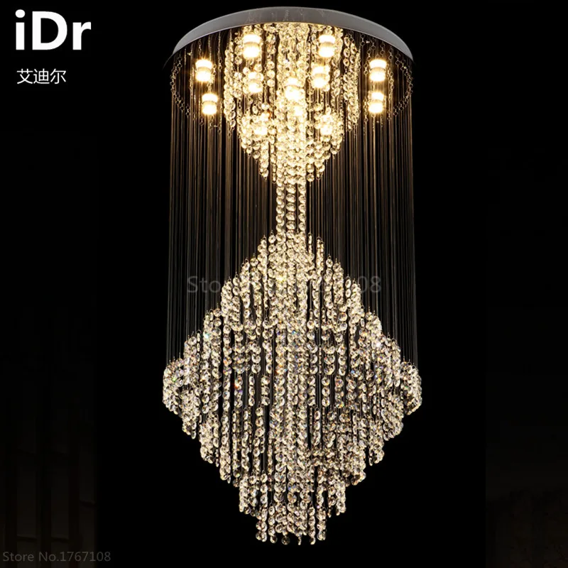Современная Большая Хрустальная люстра лампа для гостиной роскошная лестница в