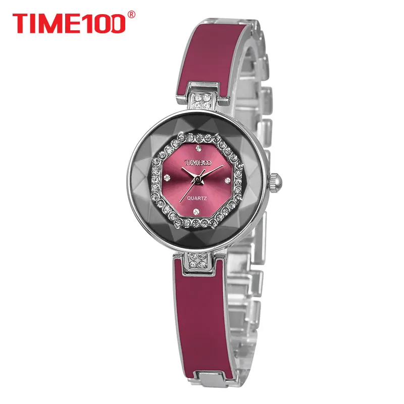 Time100 фиолетовый женские часы браслет нержавеющая сталь резка алмаз зеркало
