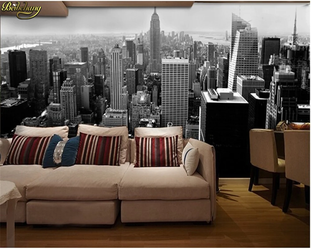 

beibehang 3d wall paper Simple black and white architectural style city building in Manhattan, New York wall mural wallpaper