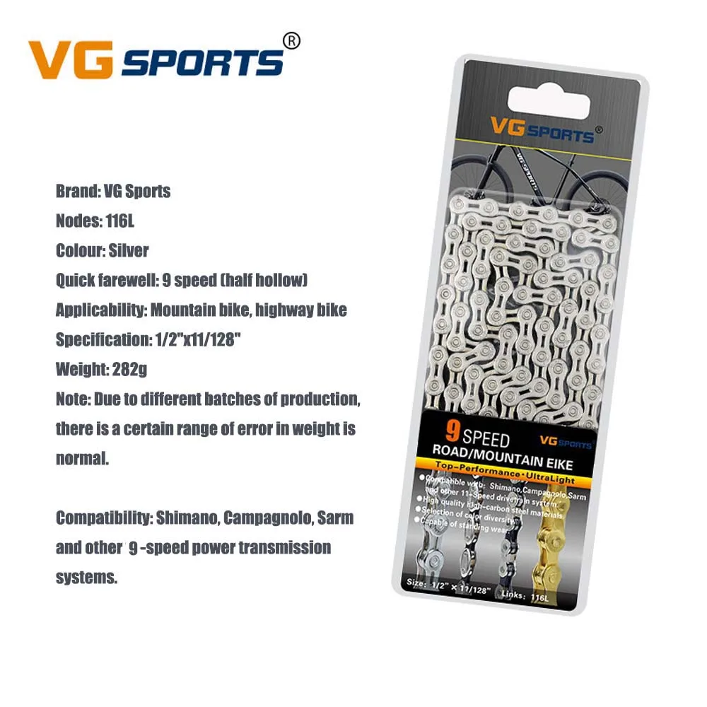 9SHalf-Hollow Silver MTB Bicycle Chain 8 9 10 11 Speed Road Bike Full Hollow Chain Mountain Bike Half Hollow Chain Golden Silver Colour VG Sports - Цвет: 9SHalf-Hollow Silver