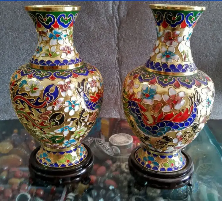 7 88 дюйма/Китайская гардеробная резьба по паре драконов и phoenixes вазы|chinese vase|cloisonne