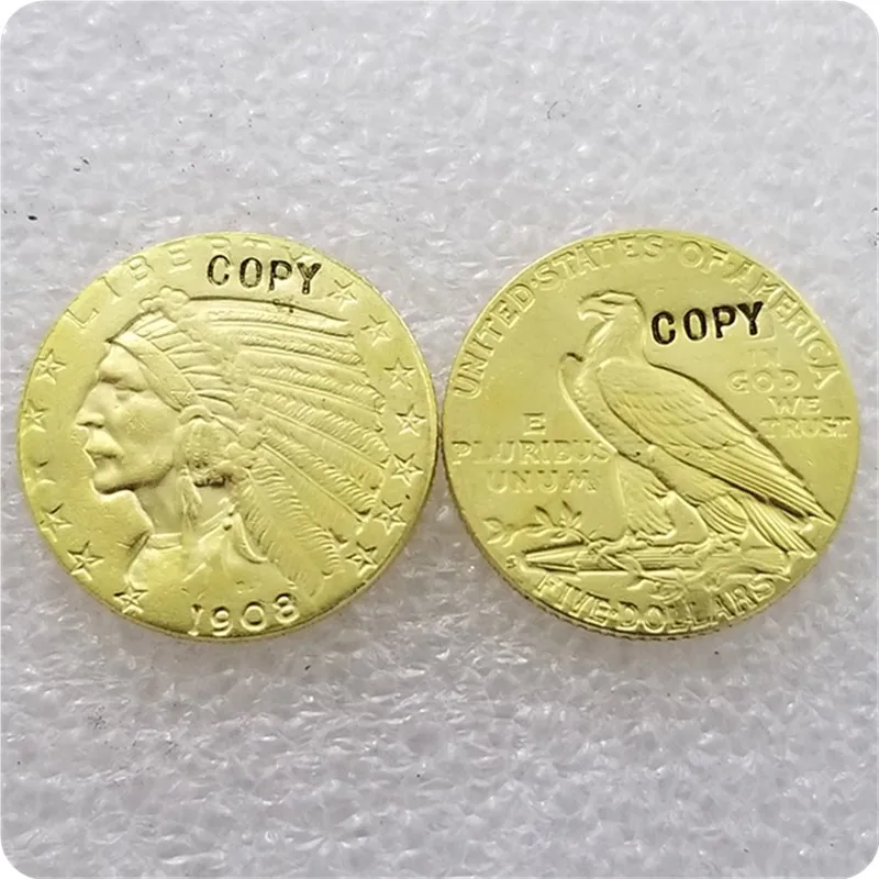 США 1908 P D S $5 индийская голова четверть Орел золотая монета КОПИЯ
