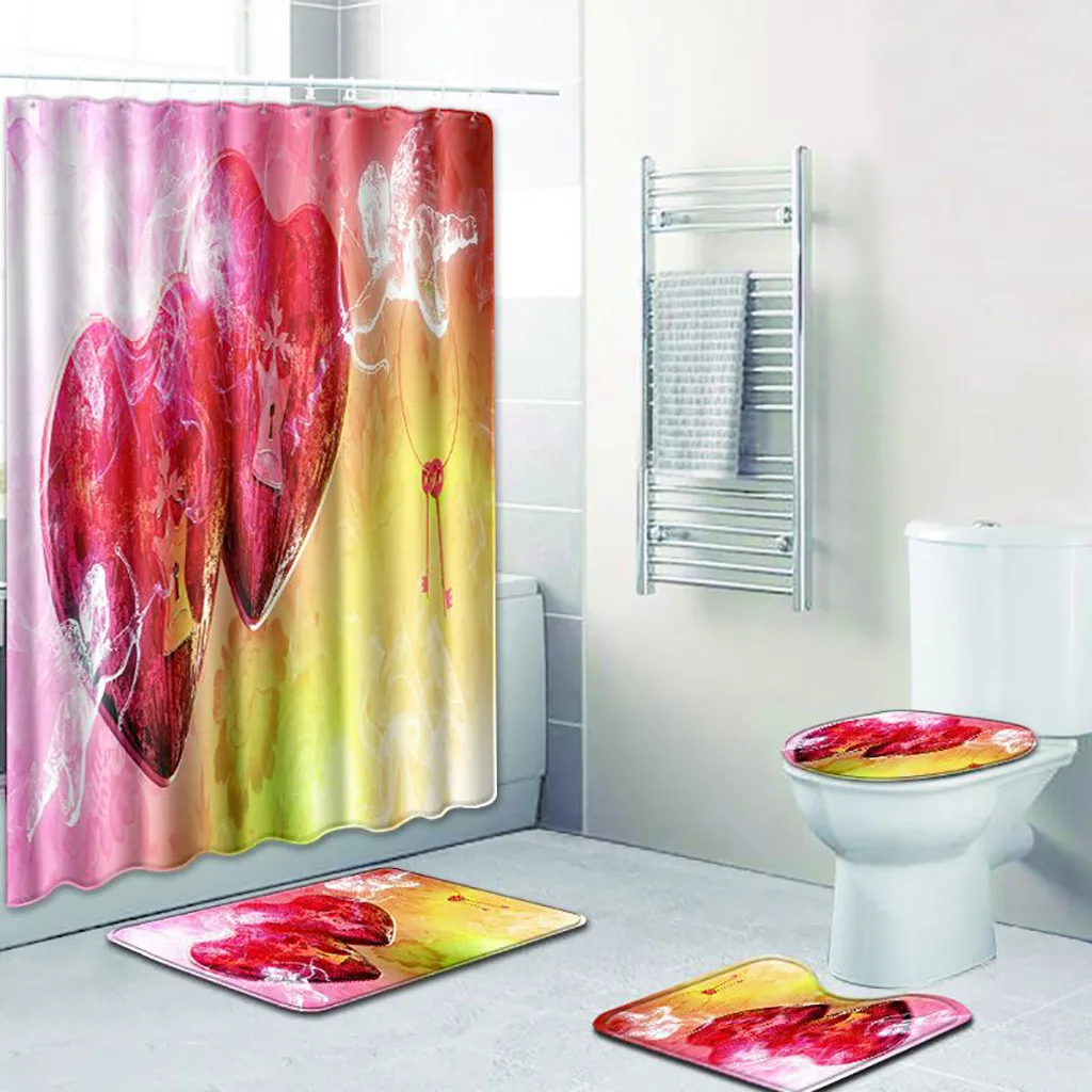 

Toilet cover 4PCS non-slip love pattern Shower curtain toilet seat 4 piece set L0410