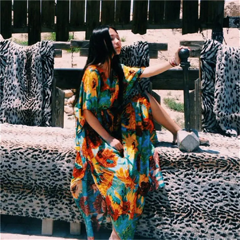 2019 богемное пляжная туника в этническом стиле хлопок вискоза платье макси Для