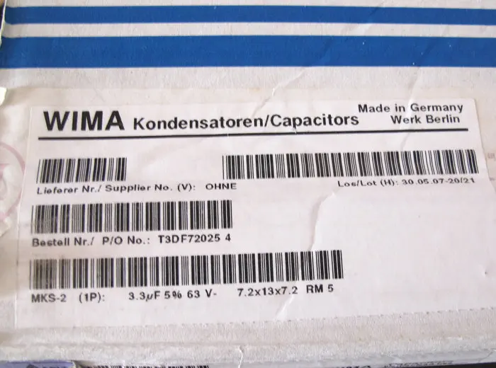 20 шт./50 шт. Германия WIMA MKS2 3 мкФ 63V 335J медная пленка для стоп|Конденсаторы| |
