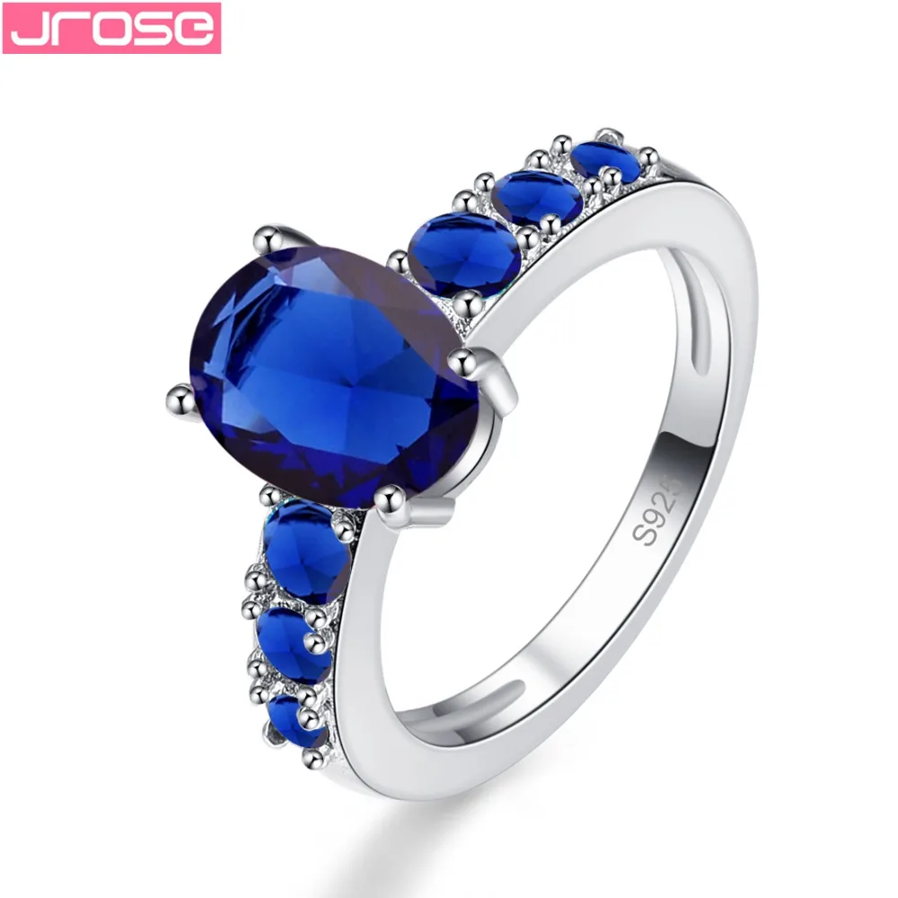 JROSE Wholesale Wedding Simple Style Oval Cut Pink Blue Yellow Red Purple Cubic Zirconia Jewelry Silver Fashion Ring Size 6-13 |