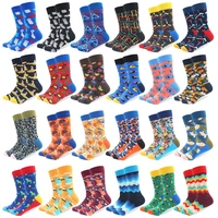 1 pair drop shipping autumn winter spring happy colorful cotton men crew skateboard socks funny pattern wedding gift for men