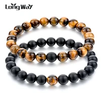 longway new hot fashion fine jewelry wholesale personality natural black and tiger eye stone beads men bracelet sbr160309