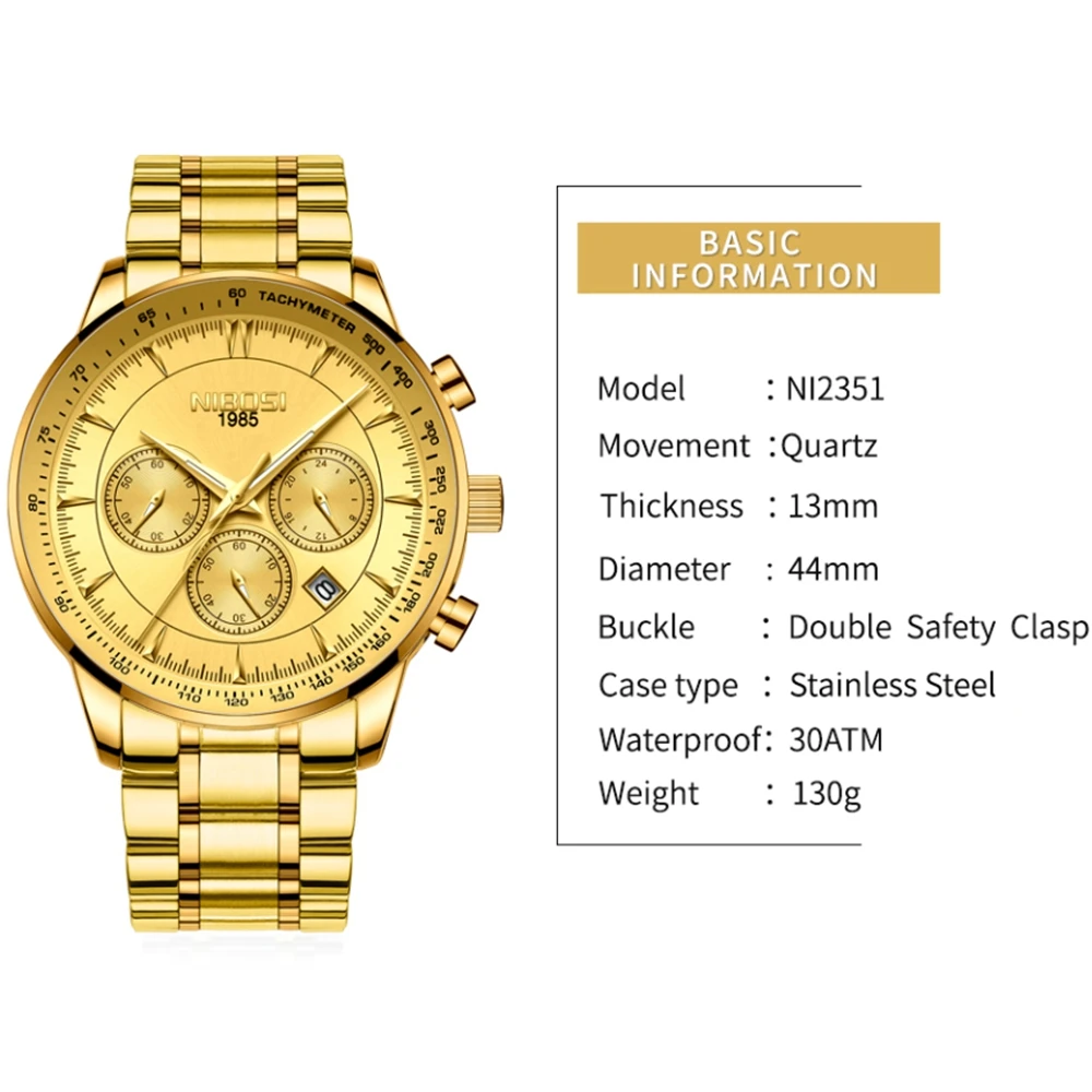 Часы наручные NIBOSI Мужские кварцевые модные брендовые Роскошные спортивные с