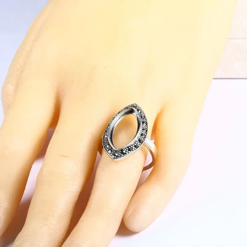 Sterling Silver 925 Engagement Semi Mount Ring Marquise Cabochon 10x20mm Amber Agate Turquoise Thai Wholesale Adjustable | Украшения и