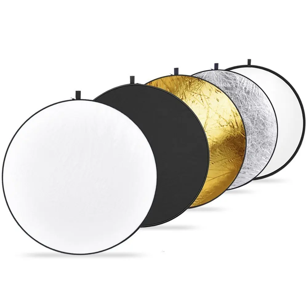 

Foleto Reflector 60cm 80cm 110cm 5 in 1 Translucent Silver Gold White and Black Collapsible Round Multi Disc Light For Studio