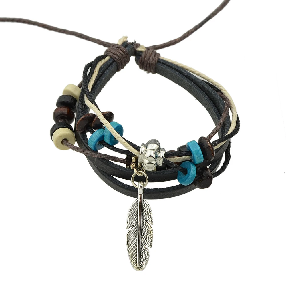 Индийские украшения Бохо Браслеты Цвет ful Бусины Кожа PU нескольких Слои цепи с