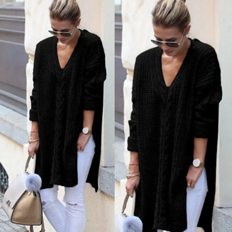Knitted turtleneck cloak sweater Women casual pullover Autumn winter streetwear women 2019 sweaters and pullovers long | Женская одежда