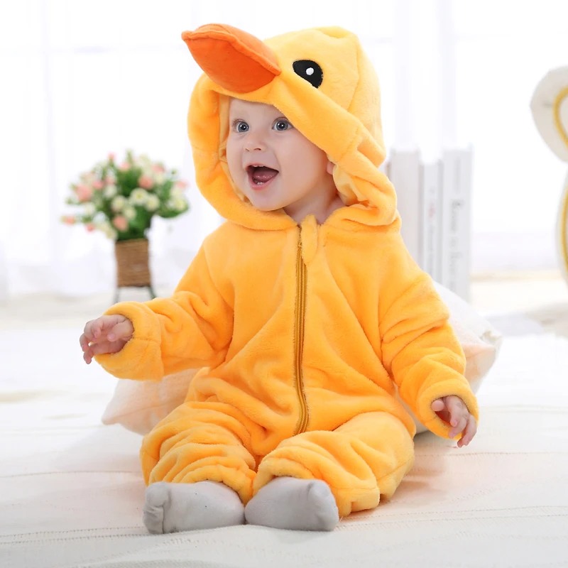 0-1-2 лет фланелевый детский комбинезон весна-осень утка панда для младенцев