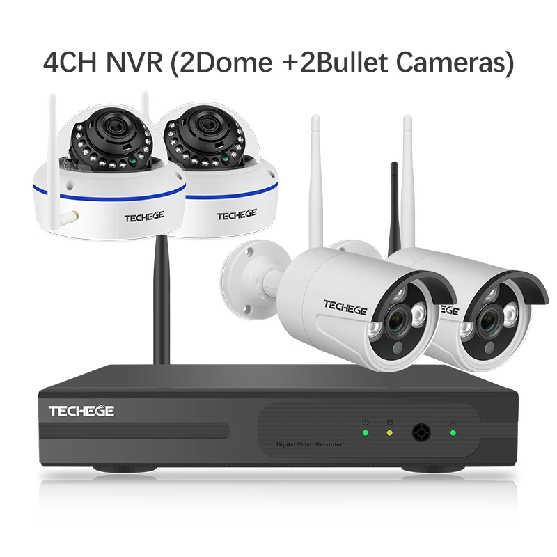 Techege 1080P Беспроводная система видеонаблюдения 4CH HD WiFi NVR комплект 2MP Открытый Антивандальный Купол IP Wifi камера система безопасности наблюдения - Цвет: Bundle 3