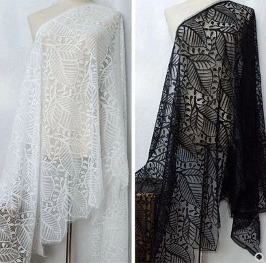 Ширина 78 см Высококачественная стеклянная пряжа листья односторонняя кружевная