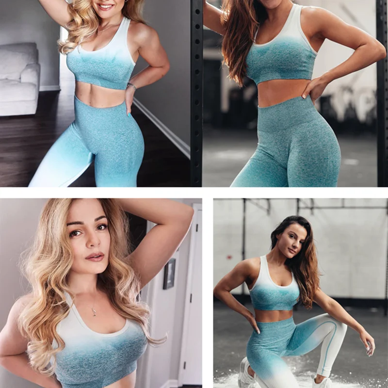 Flex Ombre Бесшовные Спортивные бюстгальтеры топы для женщин пуш ап тренажерный зал
