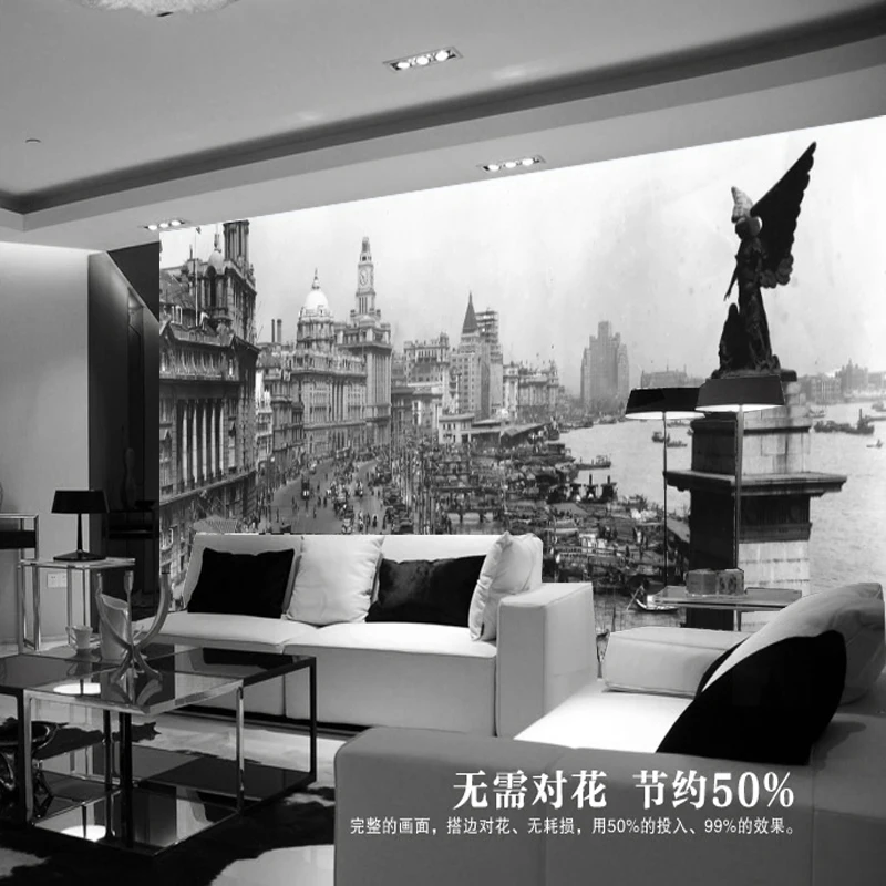 

Photo wallpaper Black and white city memories wallpaper bar KTV restaurant shop cafe cake store backdrop Vintage wallpaper mural
