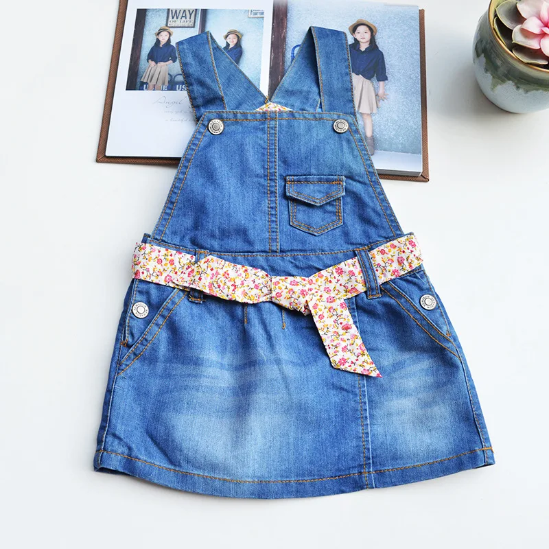 

SHUZHI Baby Girls Denim Dress Lace&Flowers Kids Girls Denim Suspender Sundress Best Quality Children Jeans Dress 2-8 years