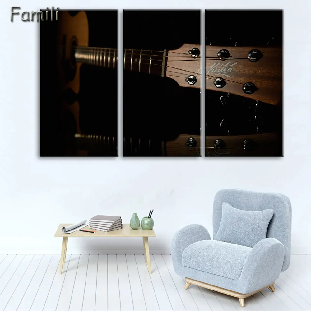 Холст стены Книги по искусству некадрированным Home Decor Фотографии комплект из 3 предметов Электрогитары Картины Винтаж музыкальный инструмент Плакаты HD с Пэн