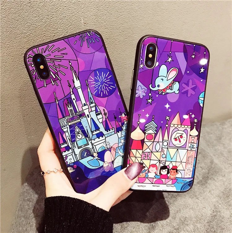 for iphone 8 8plus Fairy tale castle Glass Case . Cartoon Fireworks hard back case For X 6 6s 6splus 6plus 7 7plus cover |