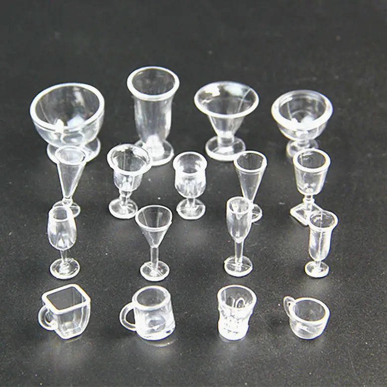 

17pcs Transparent Drink Cups Tableware Miniatures DIY Cute Mini Pretend Play Kitchenware Toy