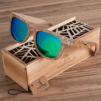 green with box 2 BOBO BIRD брендовая с деревянной солнцезащитные очки для женщин и мужчин Роскошные поляризованные цветные солнцезащитные очки ретро с памятным подарком для дропшиппинг AG021 - Цвет линз: green with box 2