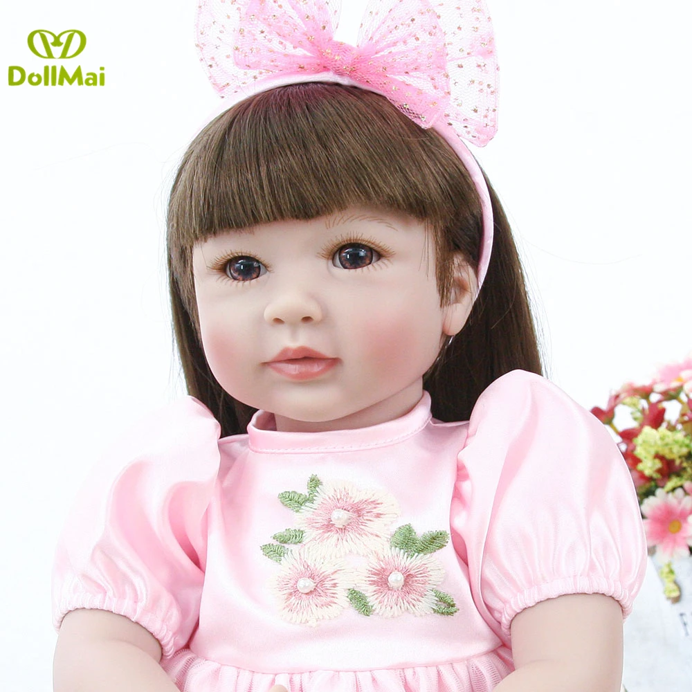 High quality vinyl silicone reborn baby doll toddler girl princess with long hair pink dress children gift bebe | Игрушки и хобби